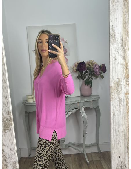 Jersey hilo rosa cuello pico