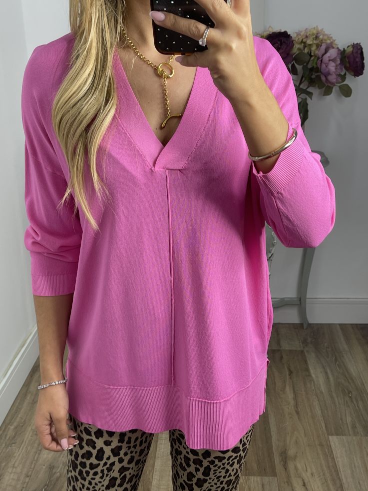 Jersey hilo rosa cuello pico