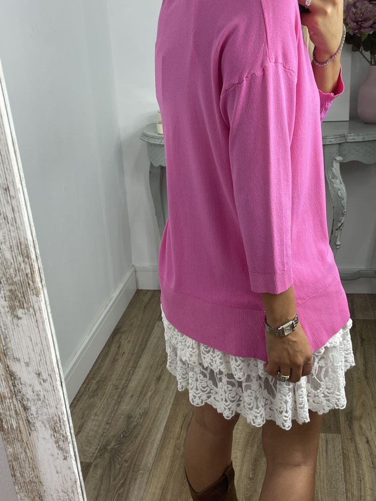 Jersey hilo rosa cuello pico