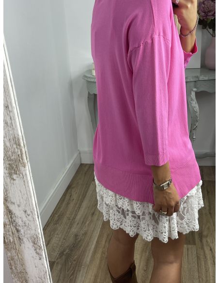 Jersey hilo rosa cuello pico