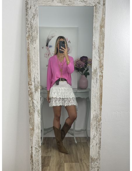 Jersey hilo rosa cuello pico