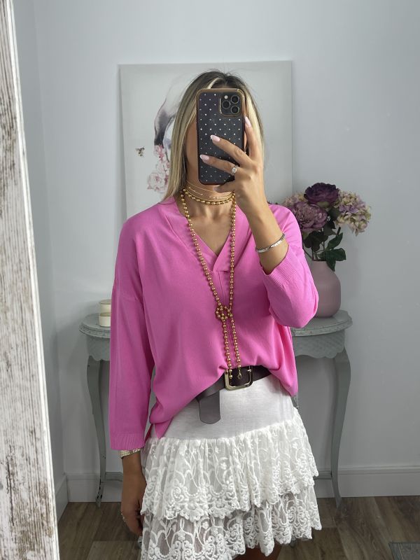 Jersey hilo rosa cuello pico