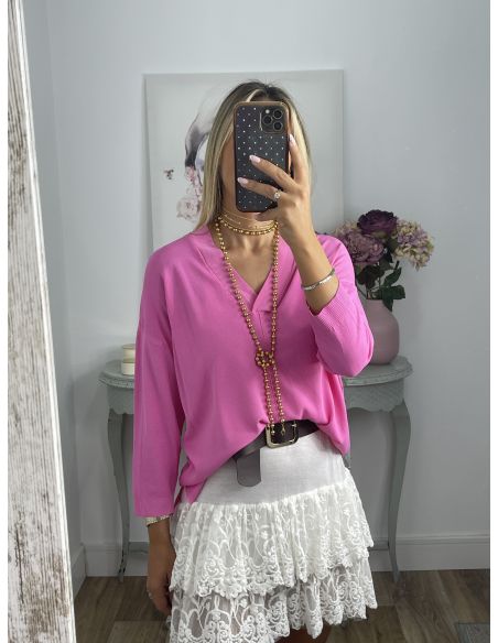 Jersey hilo rosa cuello pico