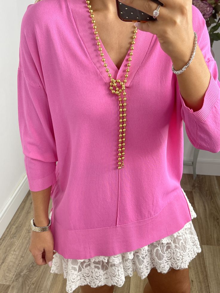 Jersey hilo rosa cuello pico