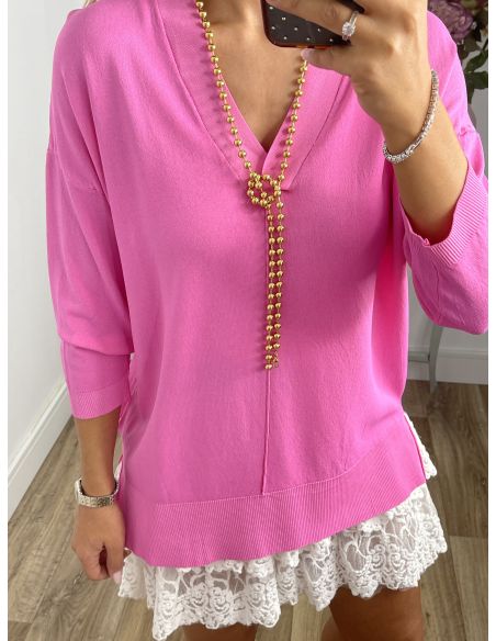Jersey hilo rosa cuello pico