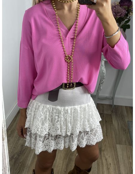 Jersey hilo rosa cuello pico