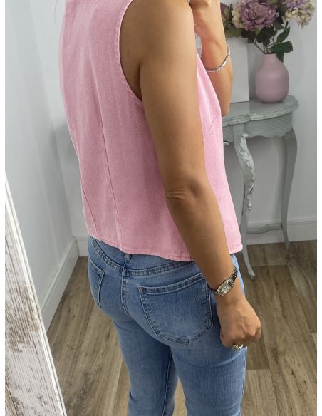 Chaleco vaquero rosa