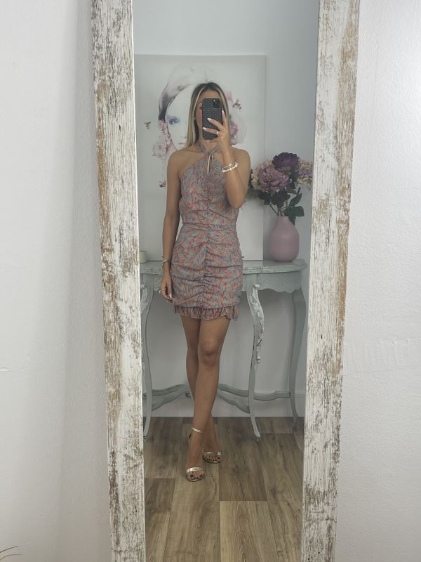 Vestido Giyer naranja y turquesa