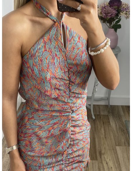 Vestido Giyer naranja y turquesa