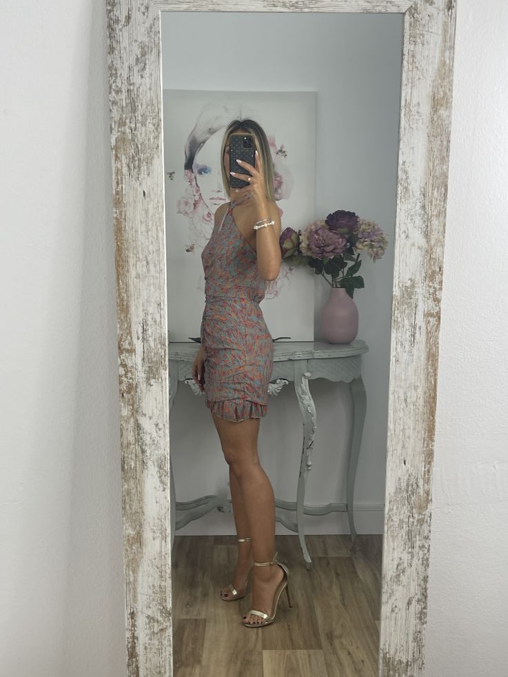 Vestido Giyer naranja y turquesa