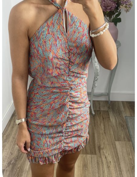 Vestido Giyer naranja y turquesa