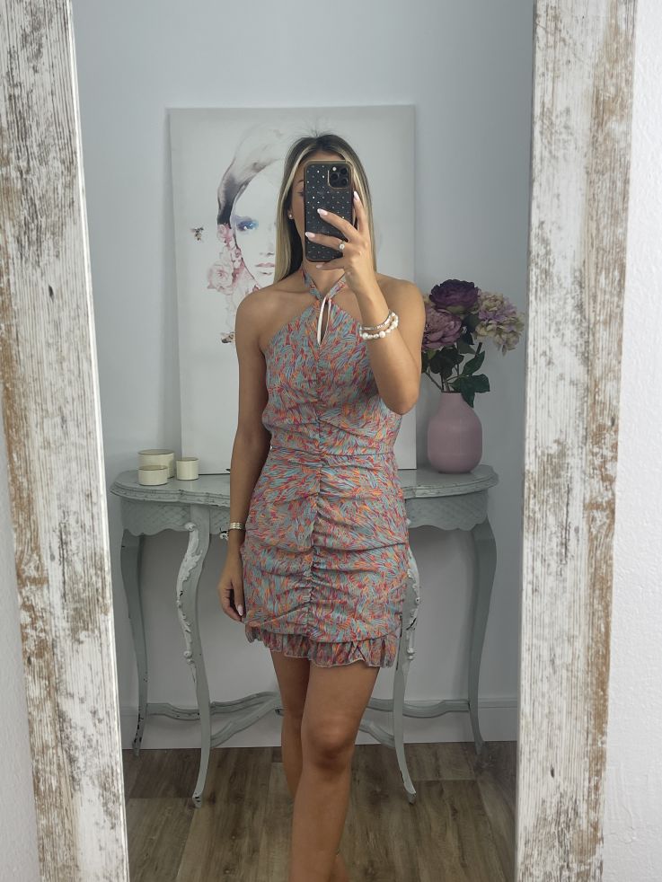 Vestido Giyer naranja y turquesa