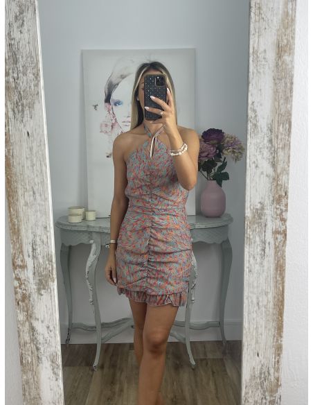 Vestido Giyer naranja y turquesa