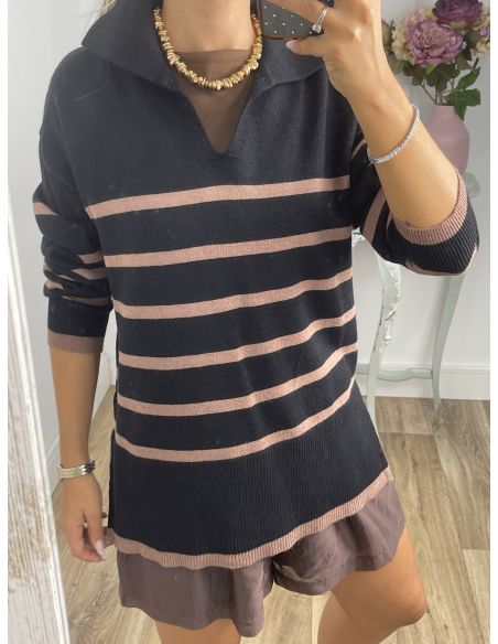 Jersey tipo polo negro y camel