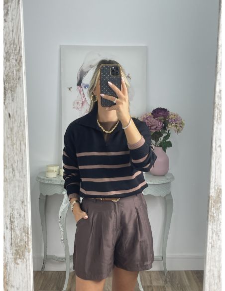 Jersey tipo polo negro y camel