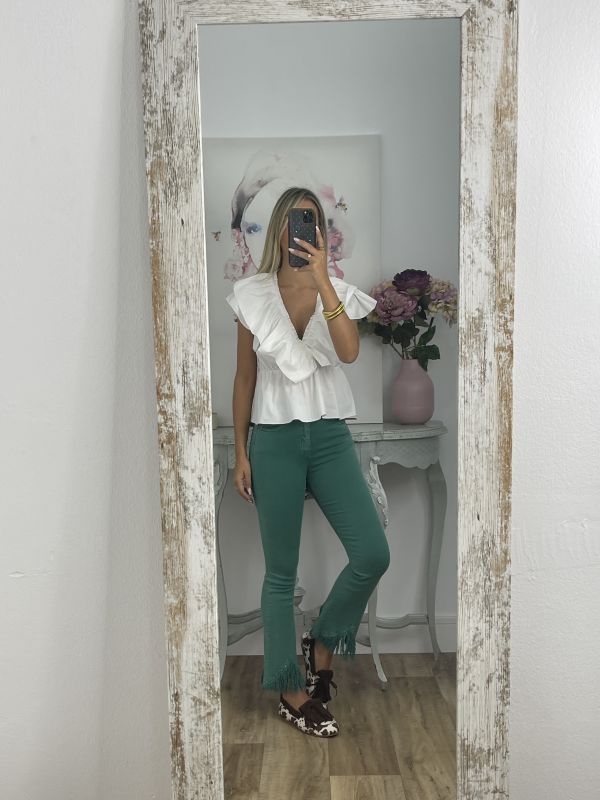 Jeans Poll capri desflecado verde