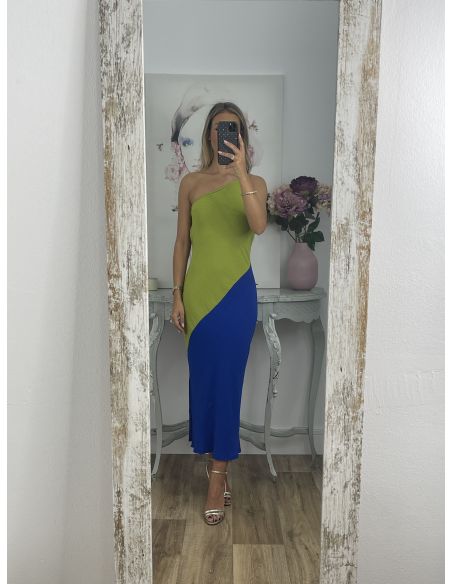 Vestido asimétrico verde y azul