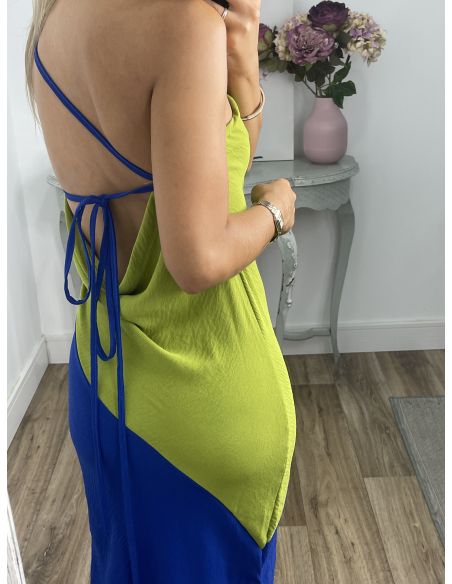 Vestido asimétrico verde y azul