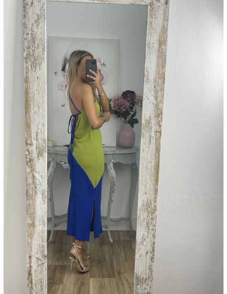 Vestido asimétrico verde y azul