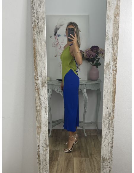 Vestido asimétrico verde y azul