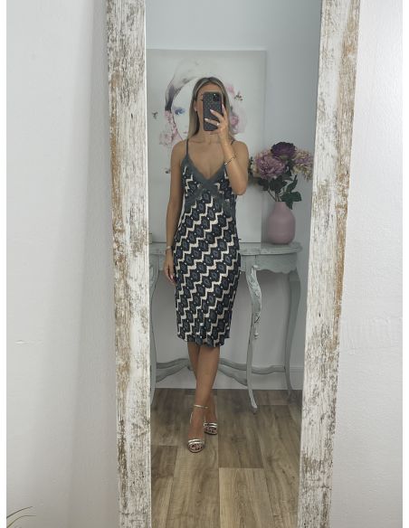 Vestido lencero estampado grisaceo