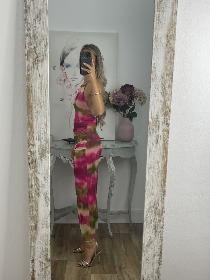 Vestido tull tie dye rayas rosa y verde