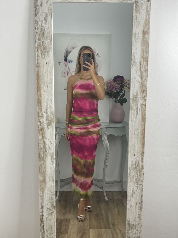Vestido tull tie dye rayas rosa y verde