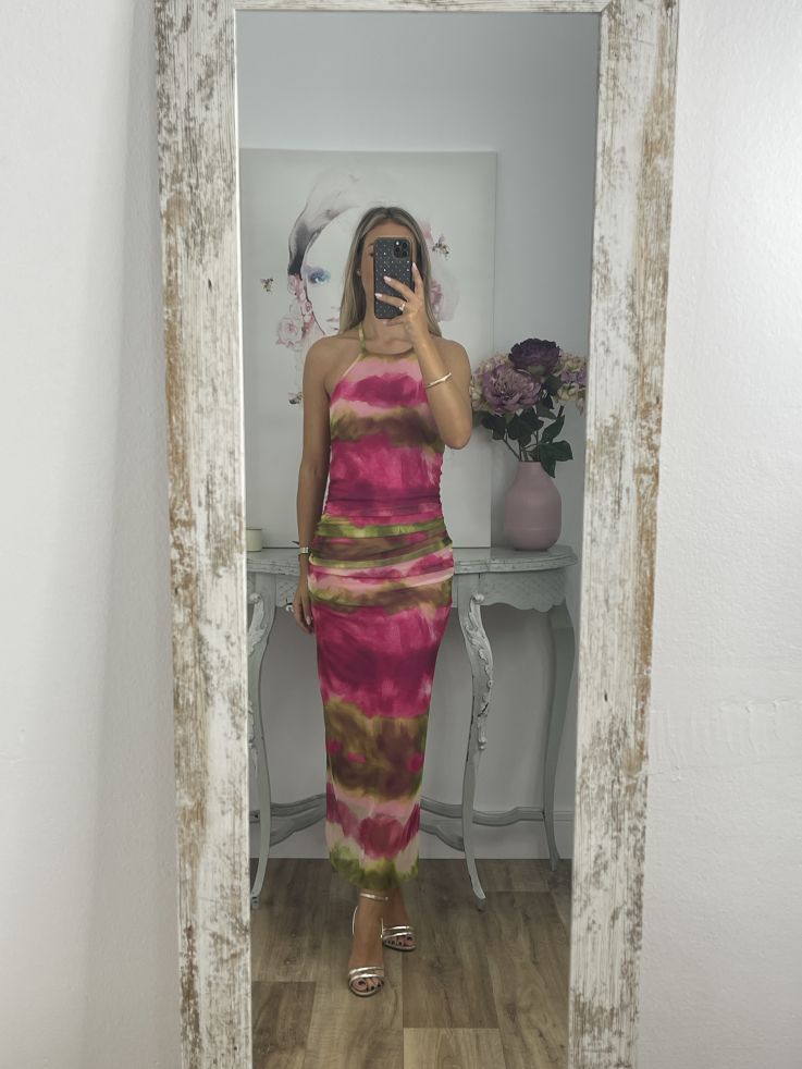 Vestido tull tie dye rayas rosa y verde