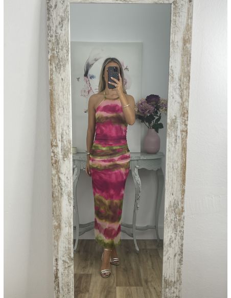 Vestido tull tie dye rayas rosa y verde