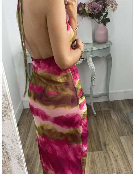 Vestido tull tie dye rayas rosa y verde