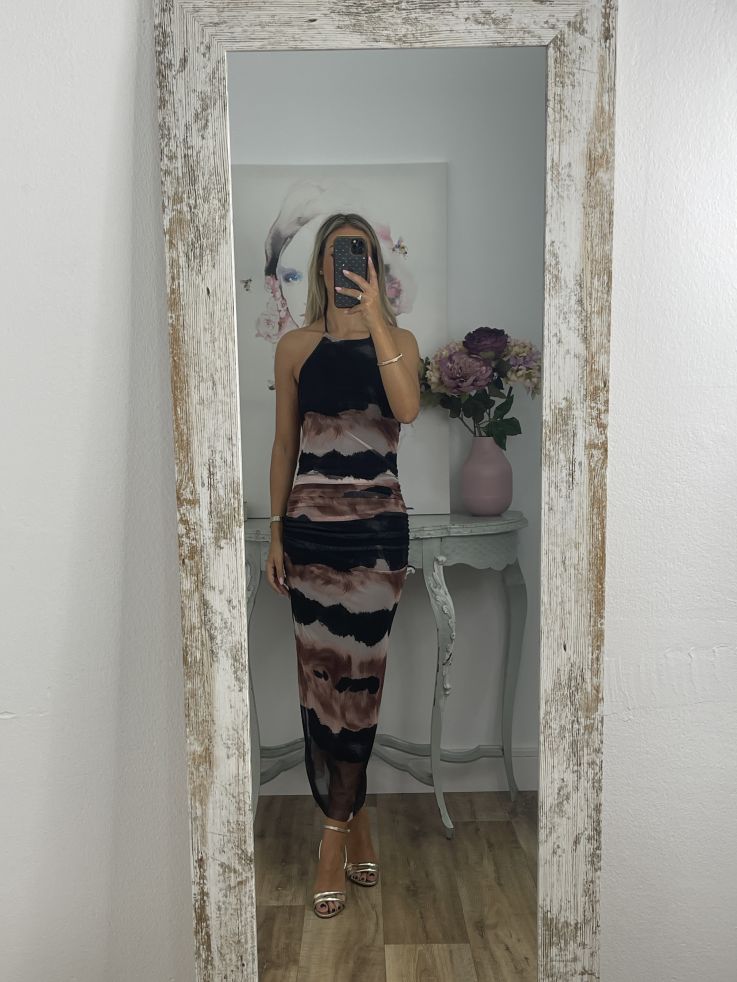 Vestido tull tie dye rayas negro