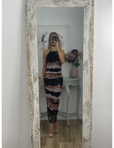 Vestido tull tie dye rayas negro