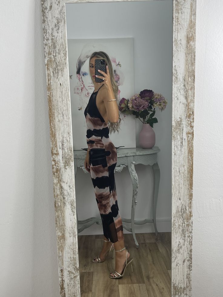 Vestido tull tie dye rayas negro