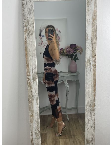 Vestido tull tie dye rayas negro