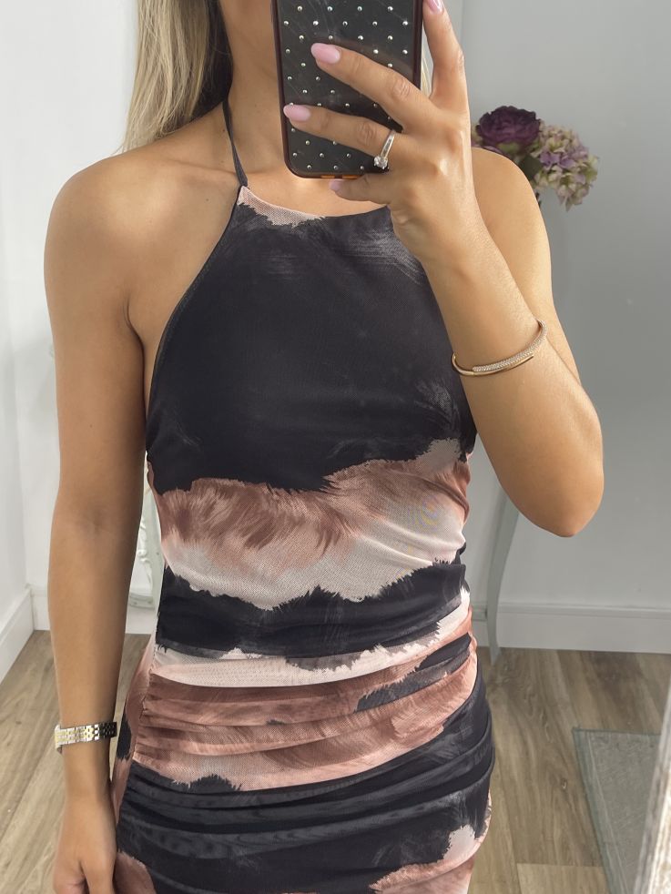 Vestido tull tie dye rayas negro