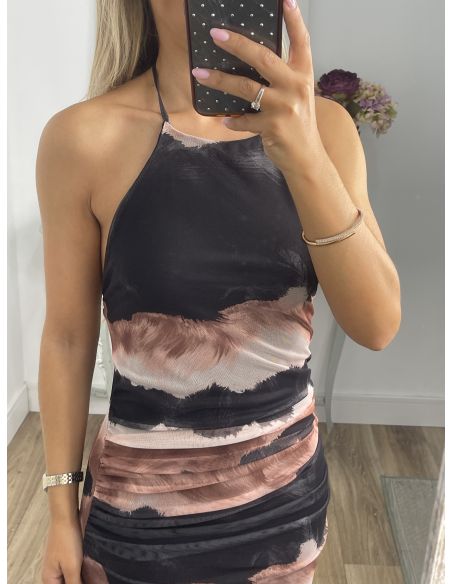 Vestido tull tie dye rayas negro