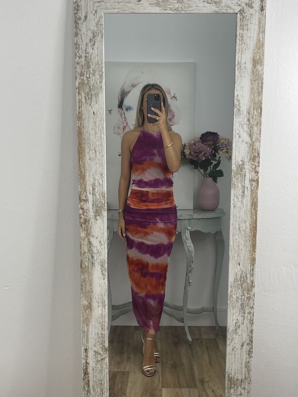 Vestido tull tie dye rayas buganvilla