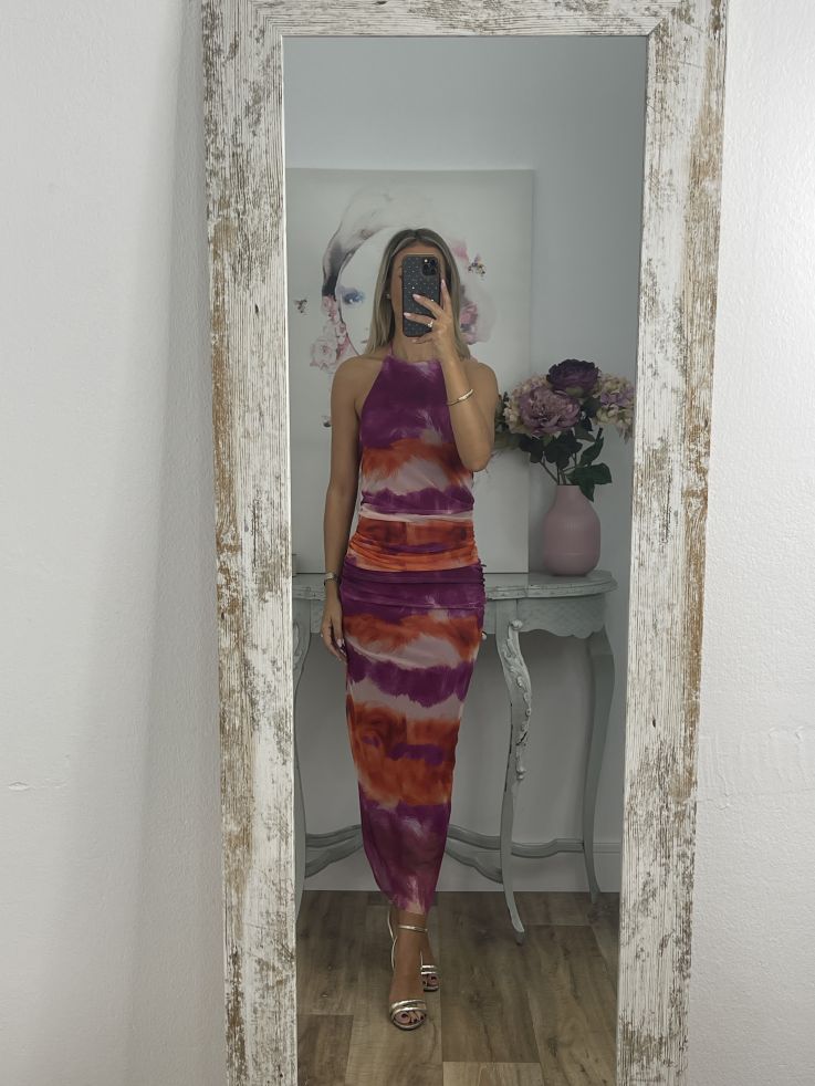 Vestido tull tie dye rayas buganvilla