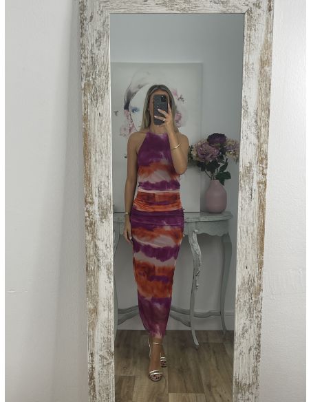 Vestido tull tie dye rayas buganvilla