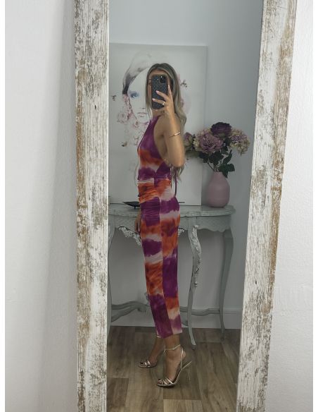 Vestido tull tie dye rayas buganvilla