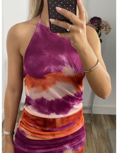 Vestido tull tie dye rayas buganvilla