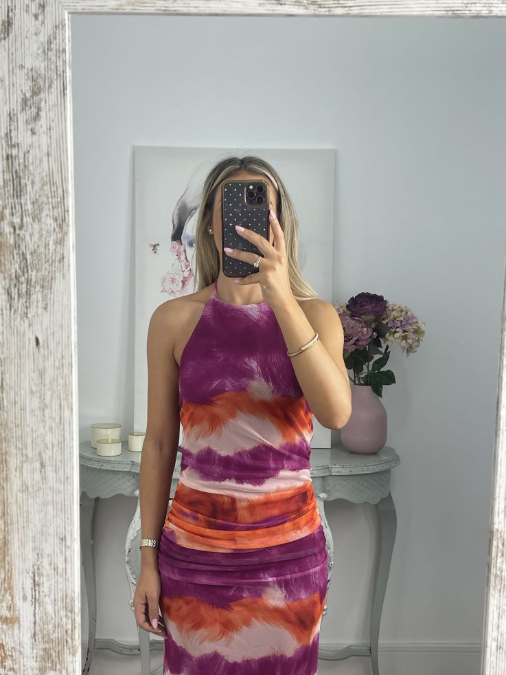 Vestido tull tie dye rayas buganvilla