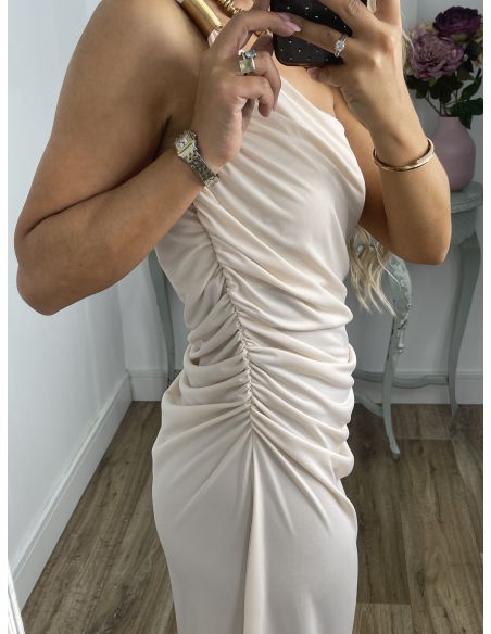 Vestido hueso con detalle dorado