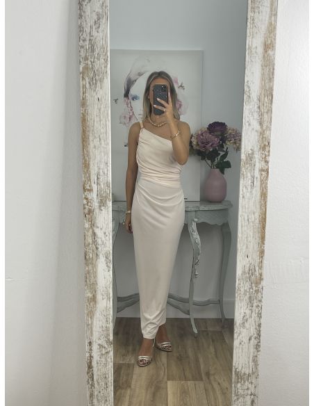 Vestido hueso con detalle dorado