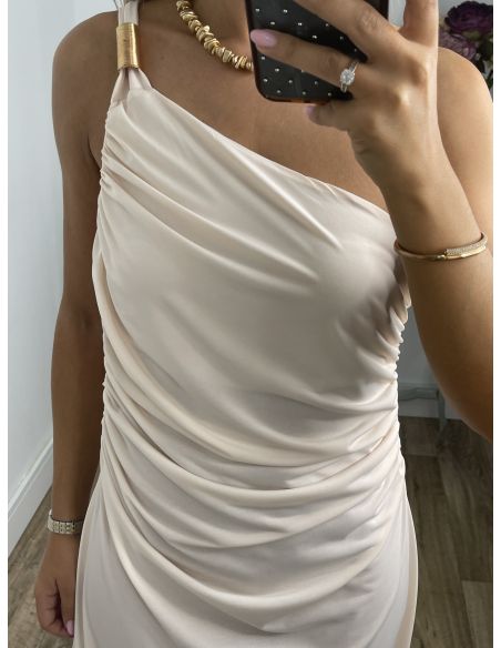Vestido hueso con detalle dorado