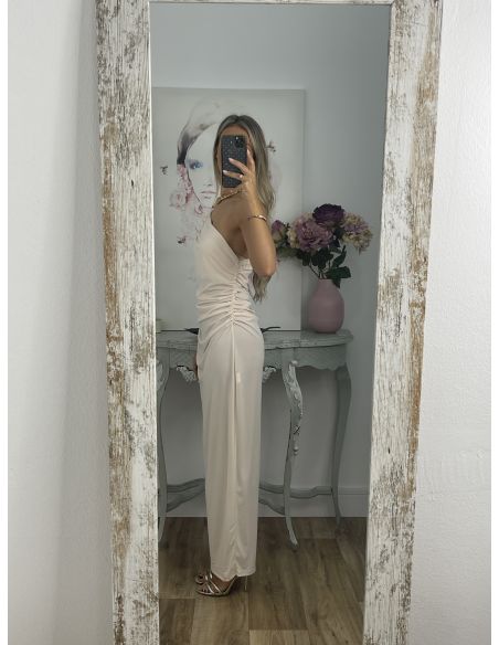 Vestido hueso con detalle dorado