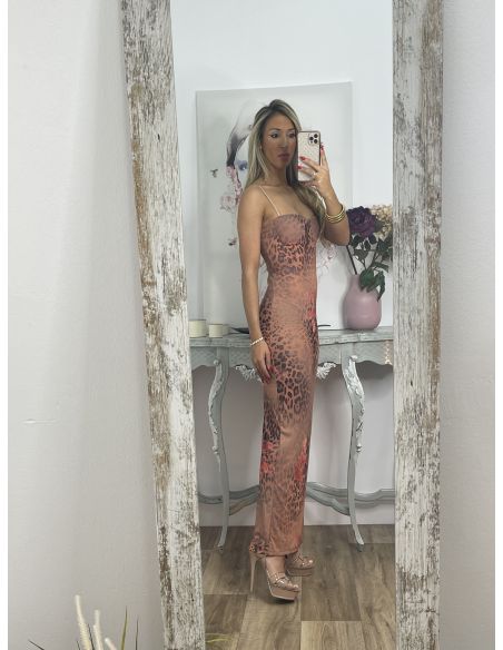 Vestido rosa print y flores