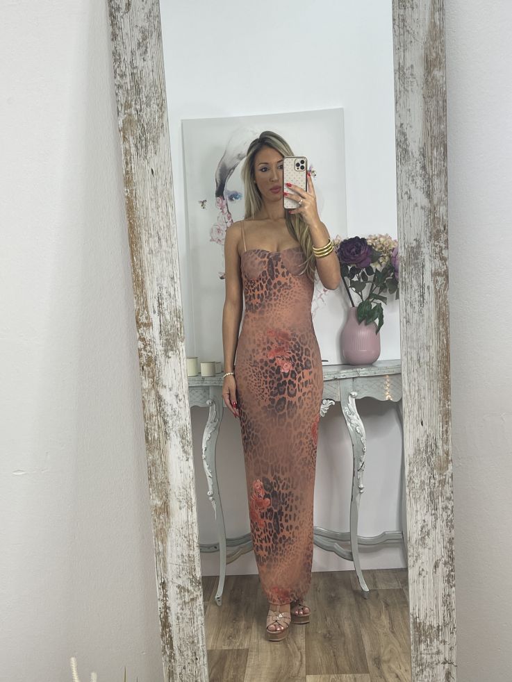 Vestido rosa print y flores