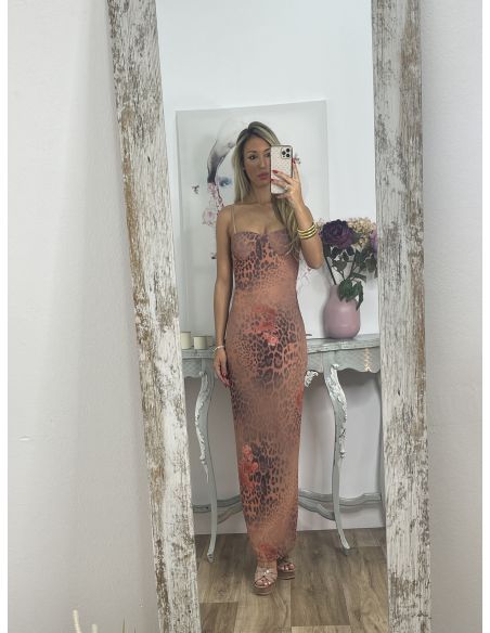 Vestido rosa print y flores