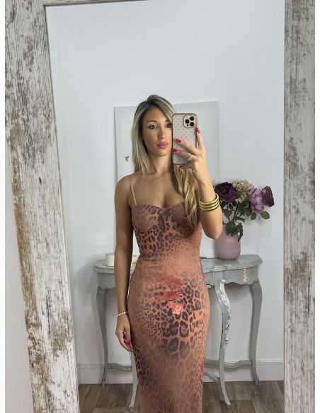 Vestido rosa print y flores